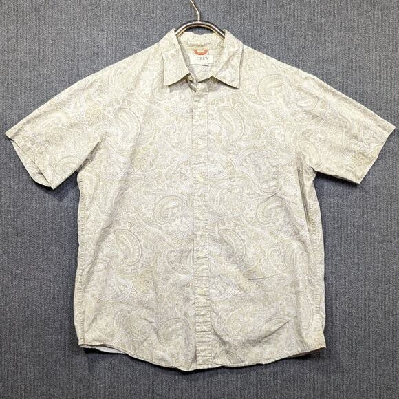 J Crew Button Up Shirt Mens Large Tan Paisley Pocket Casual Preppy - Picture 1 of 9
